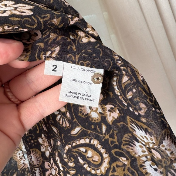 Ulla Johnson Silk Ruffle Blouse | Size 2 | Black Floral Print Top Boho Chic - Picture 5 of 6